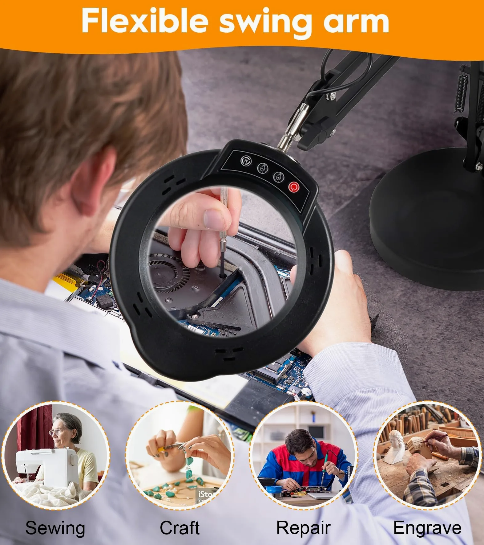 Lente d'ingrandimento da Tavolo 10X con Luce 84 Led Lente d'ingrandimento a Collo d'oca Flessibile Illuminata Led 5 Modalità Colore Dimmerabile per Pittura Artigianato Hobby Cucito Lavori Ravvicinati