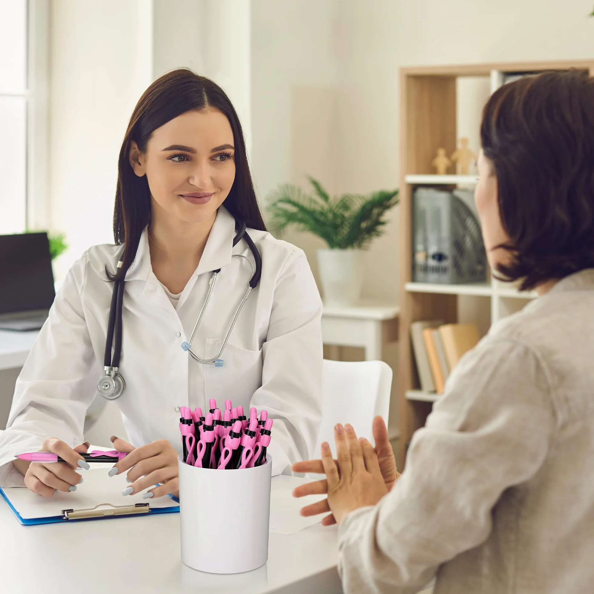 Aodaer 144 penne a sfera per sensibilizzazione contro il cancro al seno, con nastro rosa, penna gel retrattile con impugnatura morbida, inchiostro nero, penna rosa e nera, per sensibilizzazione sul