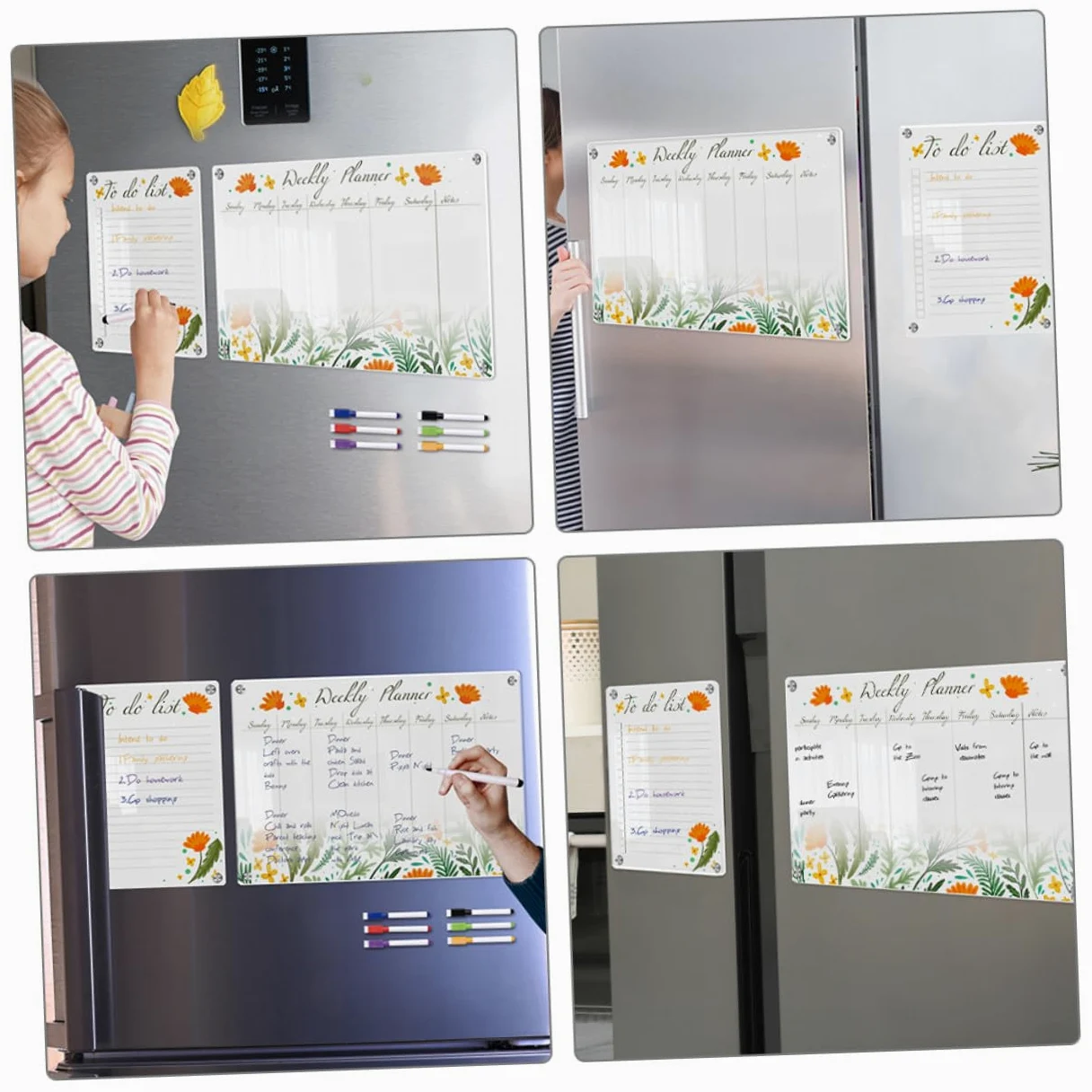 Calendario Magnetico Cancellabile Settimanale per Frigorifero in Acrilico Portatile Promemoria e Condivisione Programmi, 8 Pezzi Assortiti per Uso Domestico