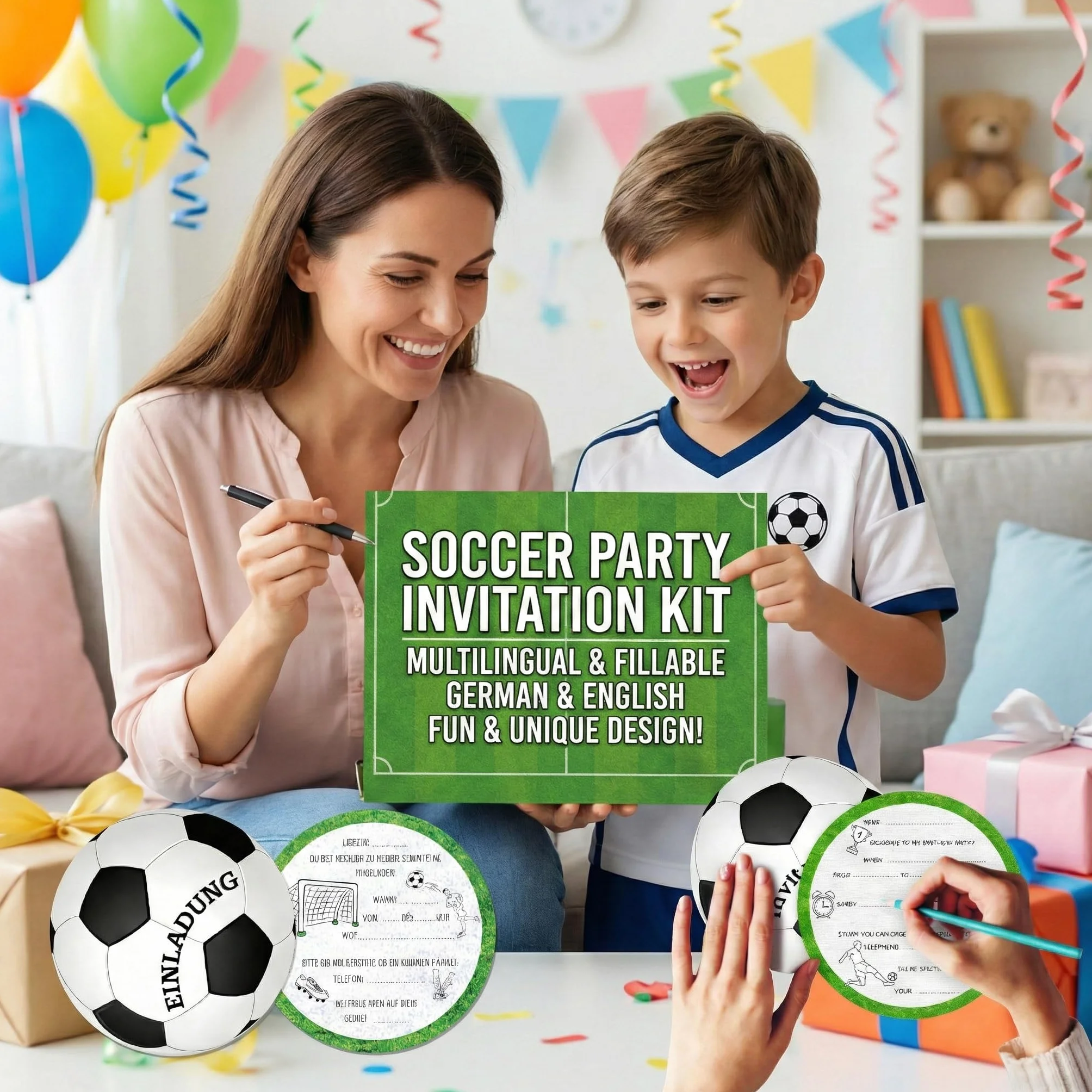 Inviti Compleanno Bambino Calcio 25 Pezzi Biglietti Invito Festa Tema Sport 15 cm