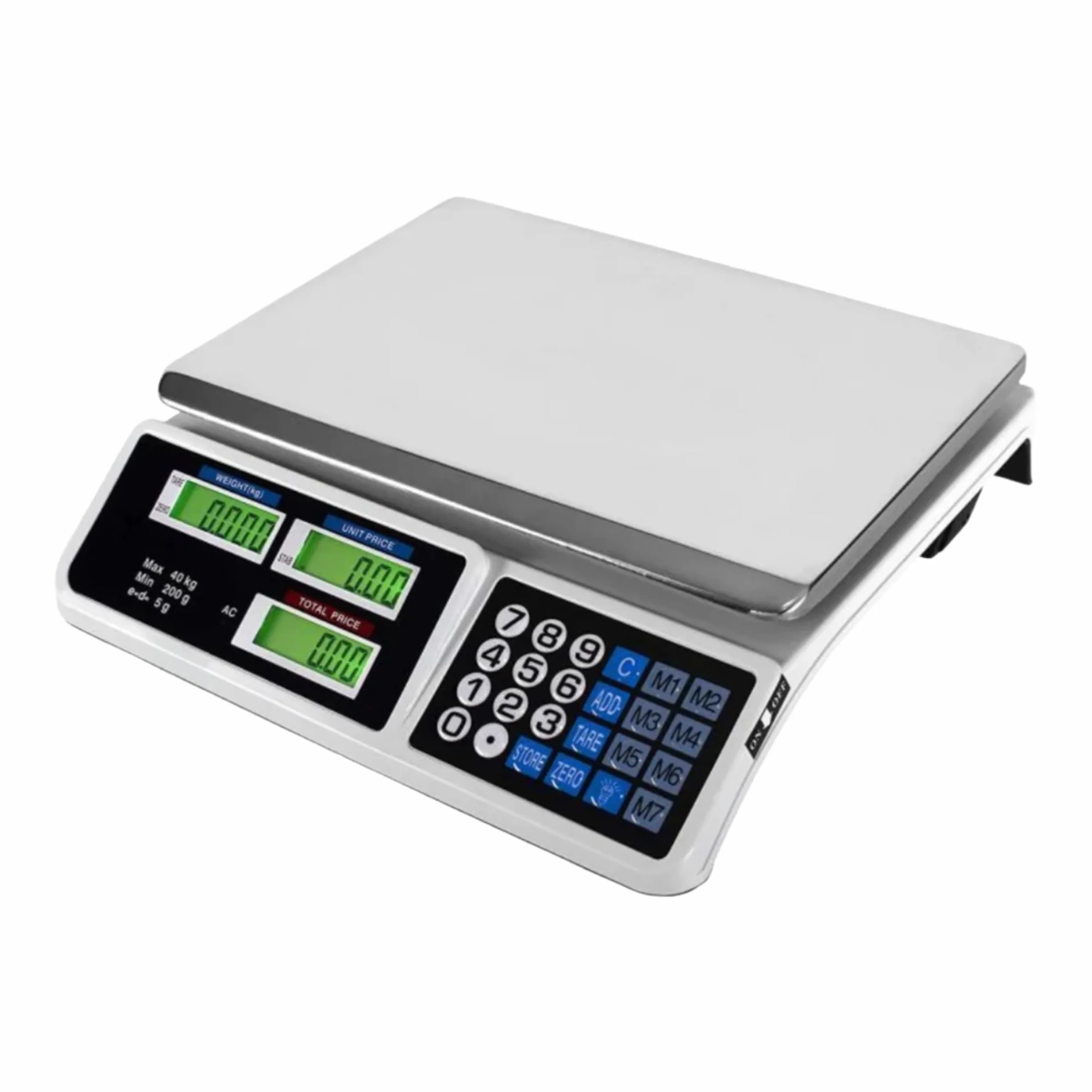 Yasta Bilancia Professionale Digitale da Banco 40kg, Alta Precisione 2g, per Alimenti e Pacchi, 7 Memorie Prezzi, 6 Display LCD Retroilluminati, Batteria Inclusa