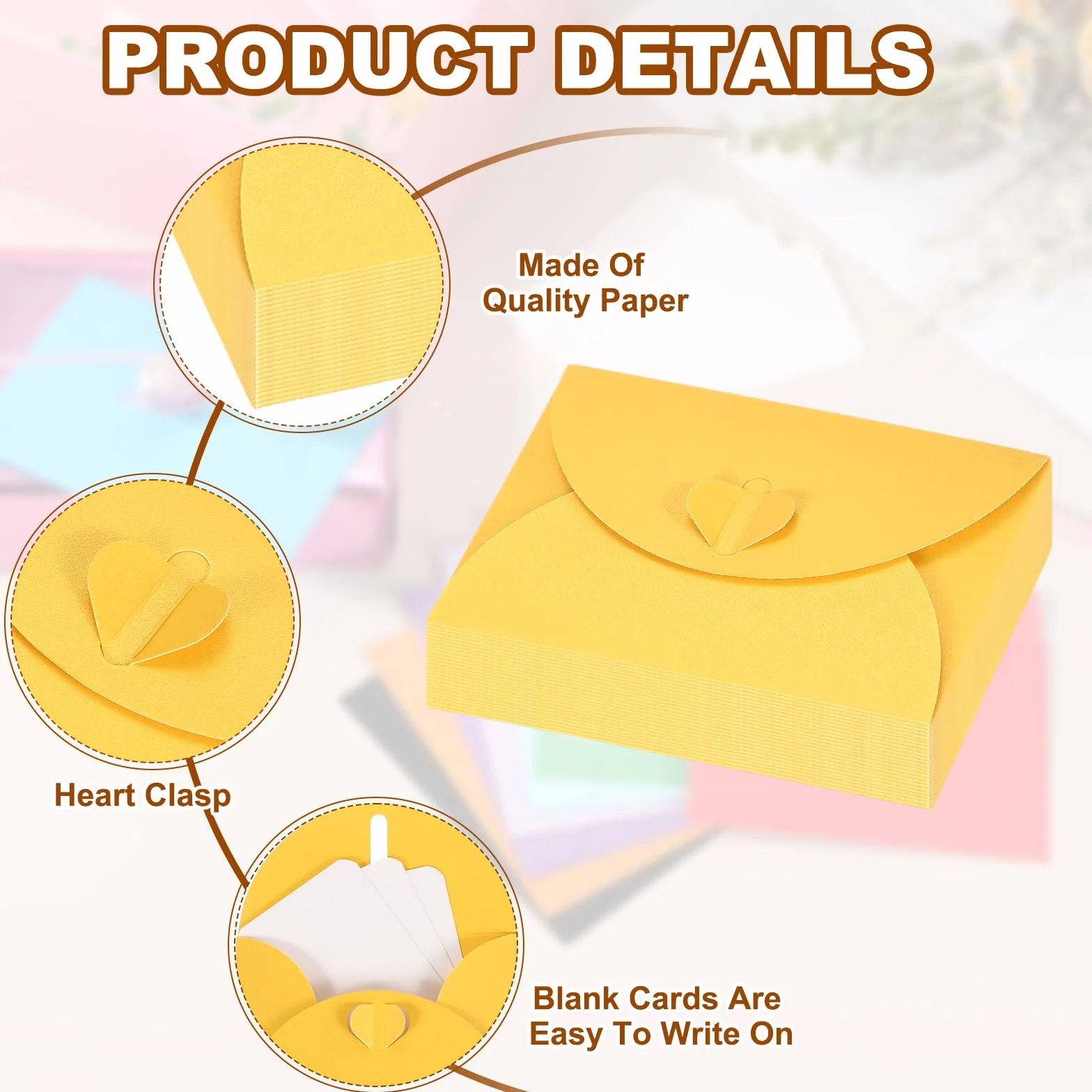 PATIKIL 25 Set Mini Buste Con Chiusura A Cuore, 4.1x3" Biglietti Vuoti Con Buste, Giallo