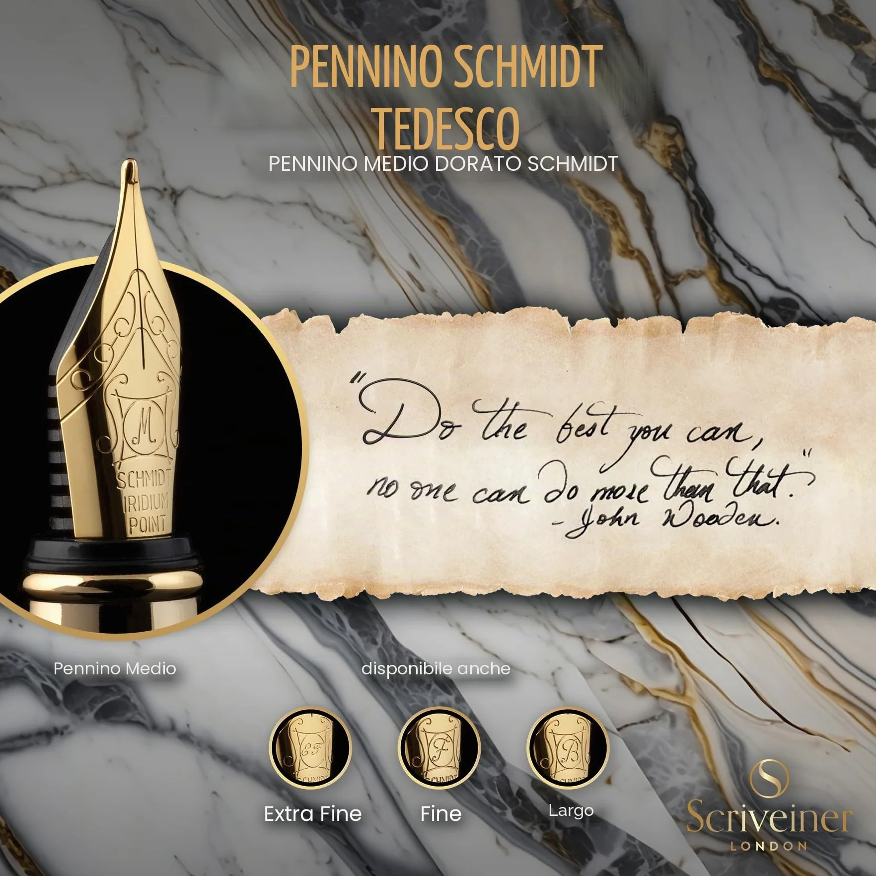 Scriveiner Penna stilografica qualità premium con finitura in Placcato in Vero Oro, Penninoi medio, argento cromato