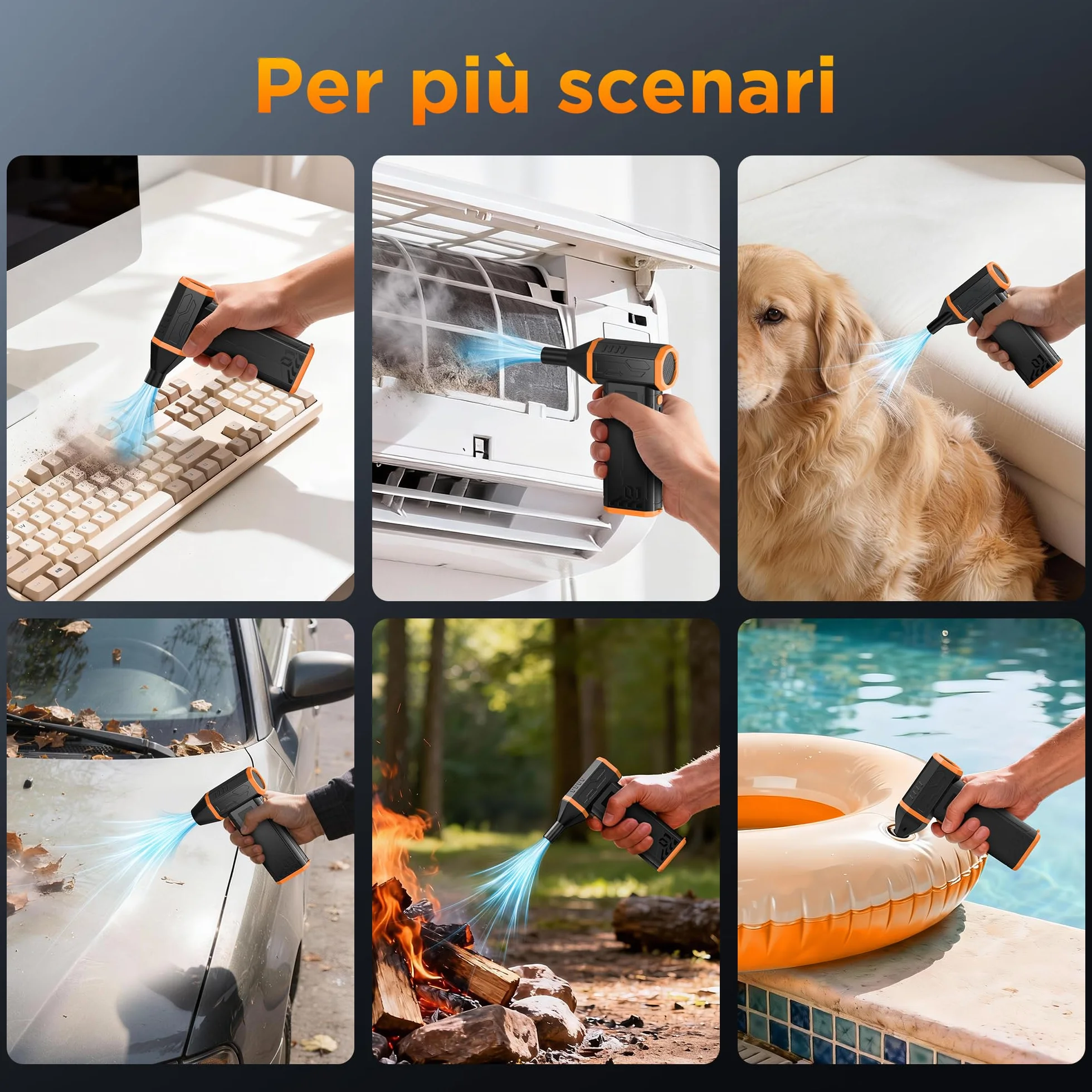 VIWAVE Aria Compressa Spray Elettrico 150000RPM,3 Velocità Soffiatore a Batteria Kit Pulizia PC,Aria Compressa Portatile Air Duster con LED,Mini Aria Compressa per PC Tastiera Auto Divano