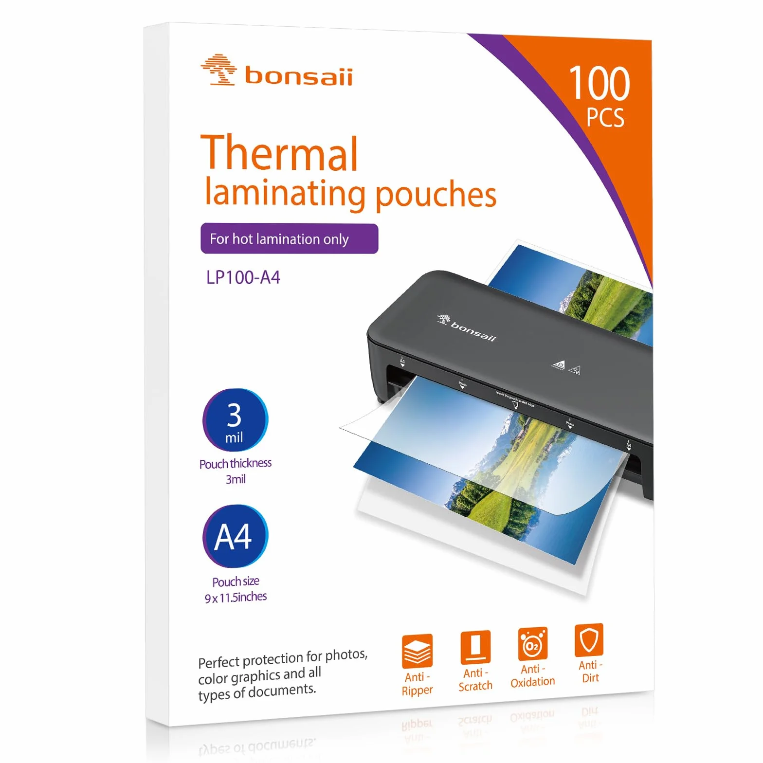 Bonsaii Fogli Plastificatrici A4, 160 Micron, 100 Pezzi, Trasparenti Lucidi LP100-A4