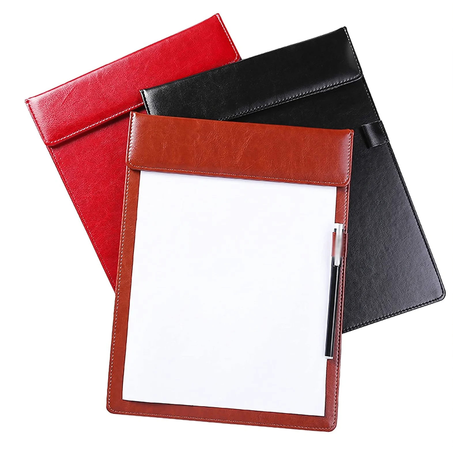 Cartelline Portadocumenti 5 confezioni A4 scrittura scheda clip clip clip in pelle multicolor folder business firmando scheda di scrittura con inserti a penna (rosso / nero / borown) Cartelline ( Colo