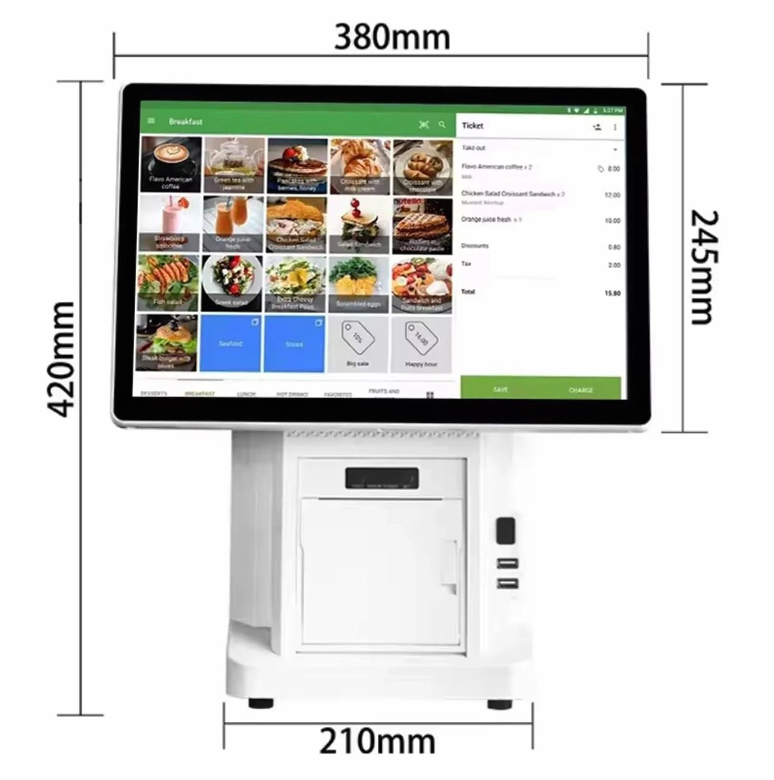 Registratore di Cassa per Punto Vendita al Dettaglio con PC Touch Screen da 15,6 Pollici, Stampante Termica per ricevute Integrata, Software POS per registratore di Cassa