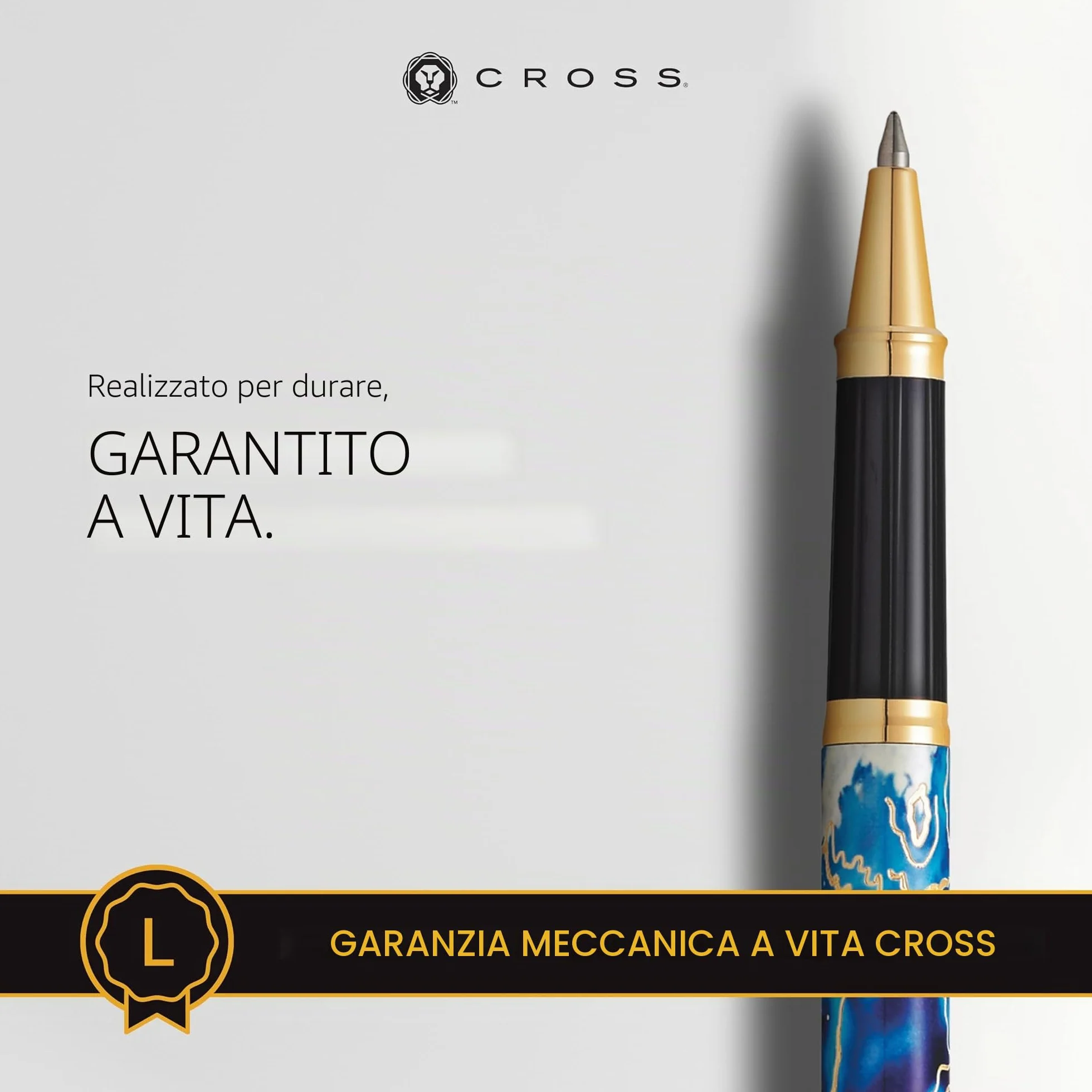 CROSS Wanderlust - Penna roller ricaricabile con tappo a scatto, in metallo, con appuntamenti placcati oro 23 carati, punta a sfera media, include confezione regalo premium e cartuccia nera, 1