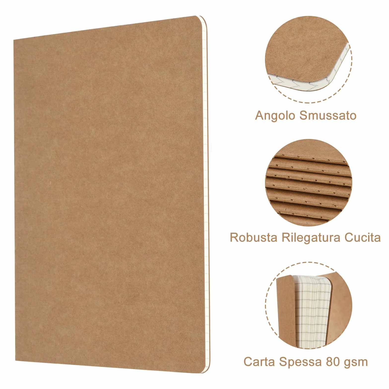 ZCZN Quaderno A5 Quadretto, 12 Pezzi Copertina Kraft, 30 Fogli/60 Pagine, Taccuini per Ufficio e Scuola