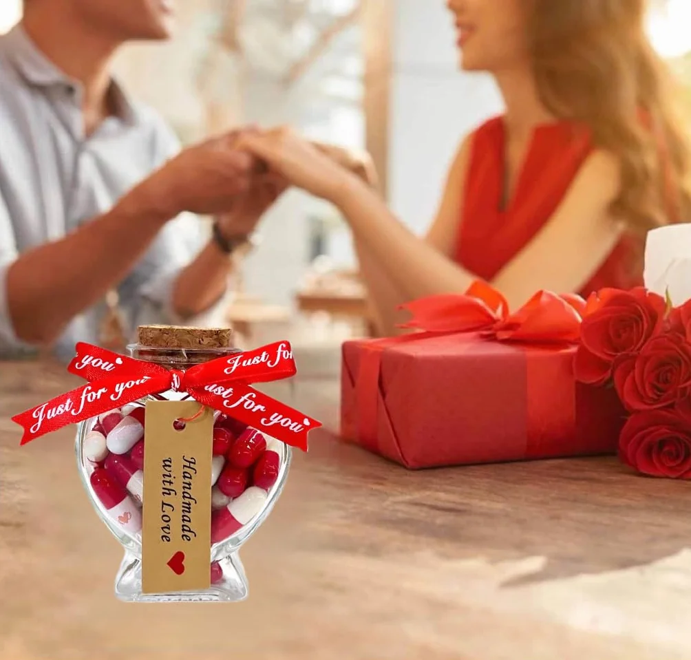 Capsule con Messaggio in Bottiglia, Regalo San Valentino Fidanzato/Fidanzata, Scatola Regalo, Rosso