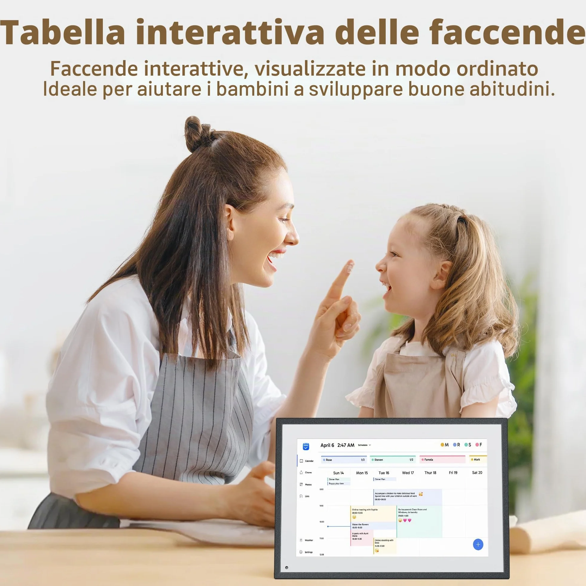 Dragon Touch Calendario, calendario digitale 2025 da 10,1 pollici, agenda da parete per la famiglia, touchscreen interattivo Full HD 1080p, grafico intelligente delle faccende e organizzazione
