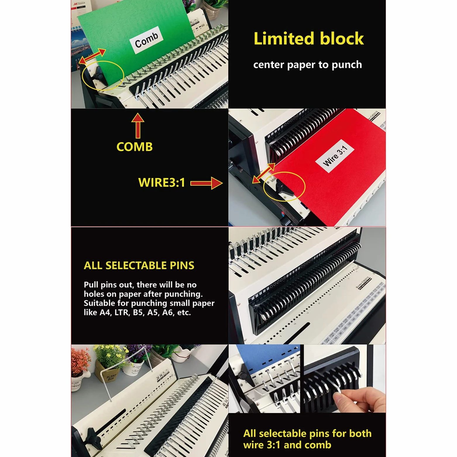 Accessori per Ufficio, rilegatrice Grembiule Multifunzionale e rilegatrice ad Anelli in Ferro Punzonatrice e rilegatrice a Clip 3 in 1 per Documenti da Ufficio