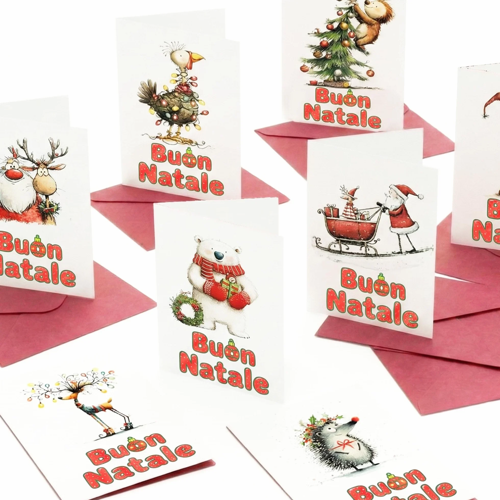 Biglietti natalizi italiani A6 con buste rosse – Set 30 pezzi
