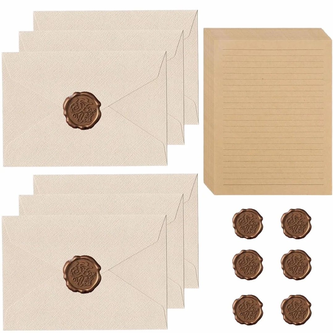 Carta da Lettere Vintage con Buste, 32 Pezzi, 6 Adesivi Sigillo di Cera, Decorata per Matrimonio