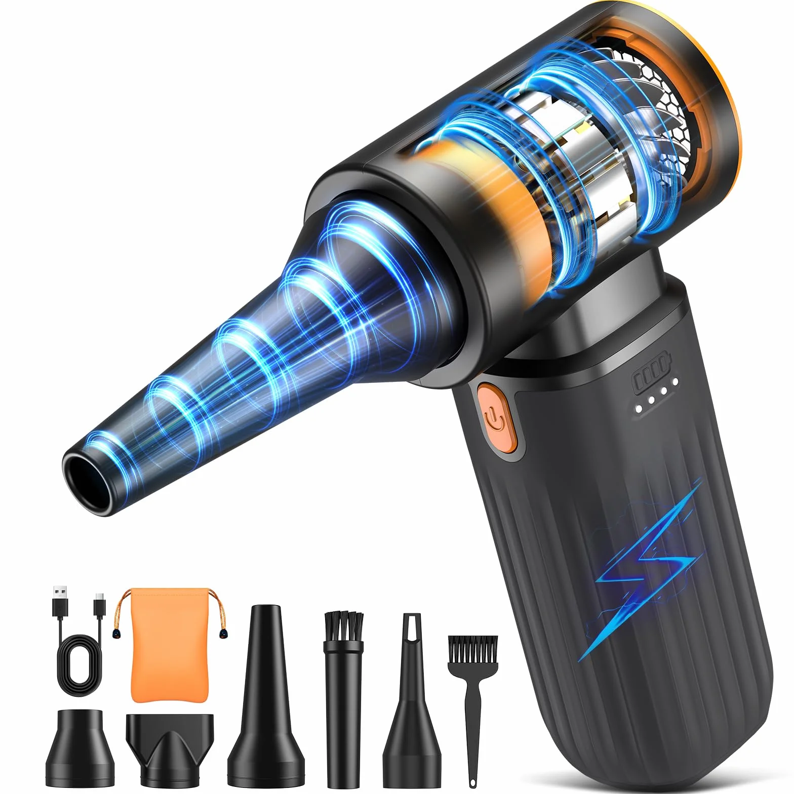 Kotopa Aria Compressa Elettrica, 3 Velocità 200000 RPM, Soffiatore Aria Compressa Dotato di una Batteria da 8000 mAh, Adatto per la Pulizia di Computer, Tastiere, Auto e Uso Esterno (Nero)