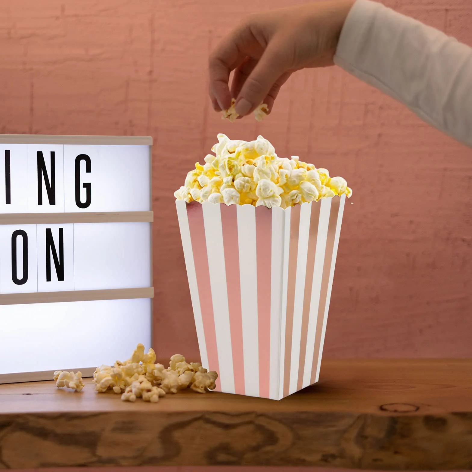 Dokeno 20 Pezzi Scatole per Popcorn Rosa, Contenitori Pop Corn Carta Riutilizzabili per Festa