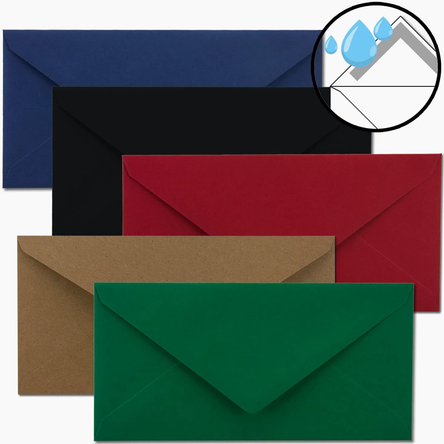 150 buste con stelle metallizzate, formato DIN lungo, set da 10, buste in rosso, nero, verde, blu e carta kraft, con stelle in oro
