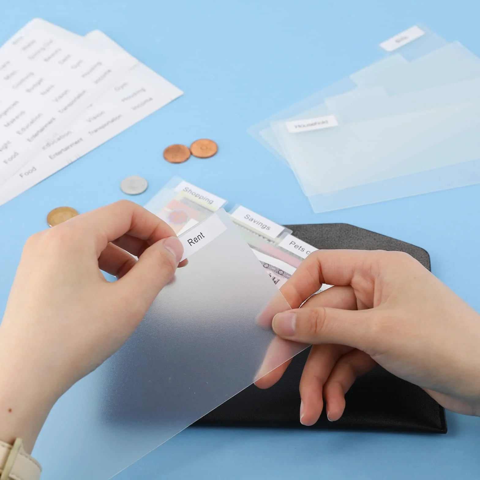 Portafoglio contanti buste per contanti pianificatore budget buste ecopelle linguette autoadesive divisori