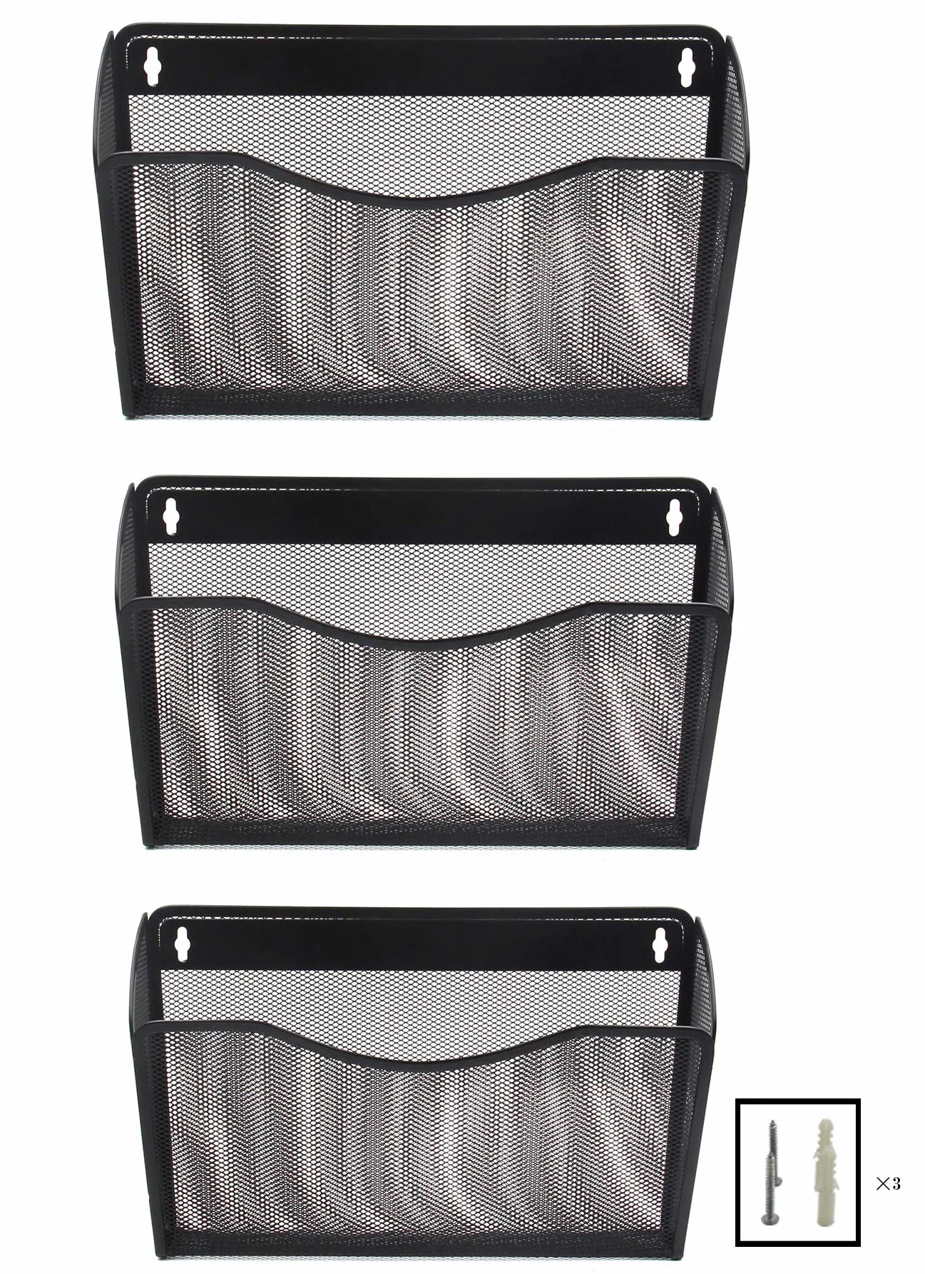 EasyPAG Portadocumenti a Parete A4 3 Tasche Orizzontale Metallo Rete,Portariviste a Muro,Porta Lettere da Appendere,Organizzatore Posta da Muro per Ufficio & Casa,Nero