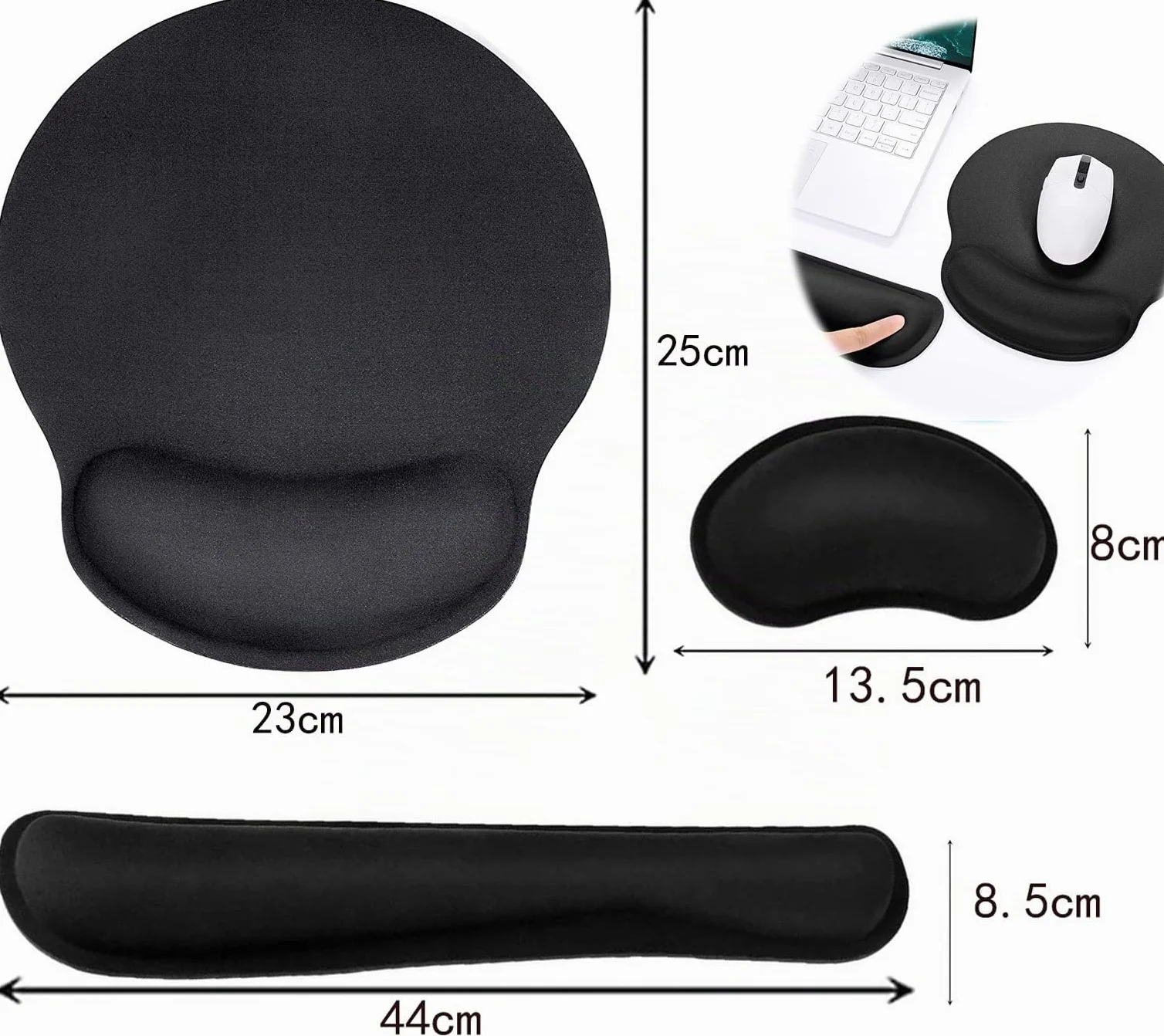 Memory Foam Tappetino per Mouse e Tastiera con Poggiapolsi Antiscivolo, Cuscino per Ufficio e Gioco (Nero)