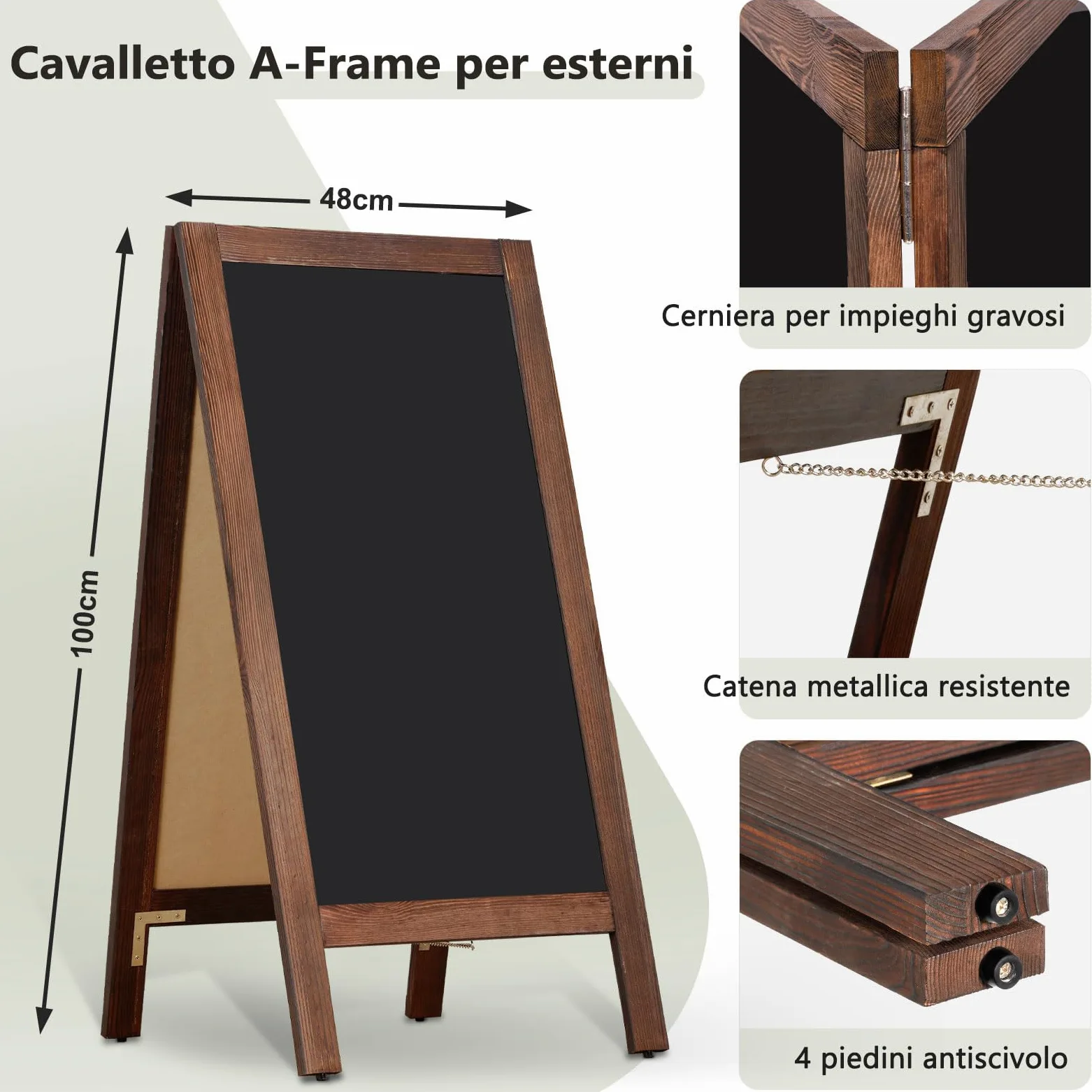 DOLLAR BOSS Lavagna nera con cavalletto Lavagna magnetica bifacciale | 48x100cm lavagna cancellabile con cornice in legno per ristoranti e negozi all'aperto