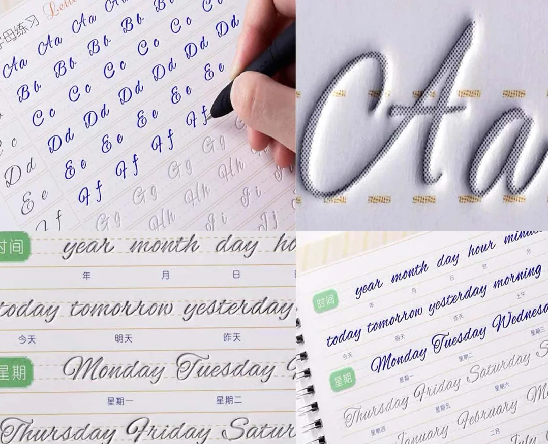 Fendawn Strive Bella calligrafia inglese rotonda, pratica di scrittura a mano Copybook Board Groove Training copybook