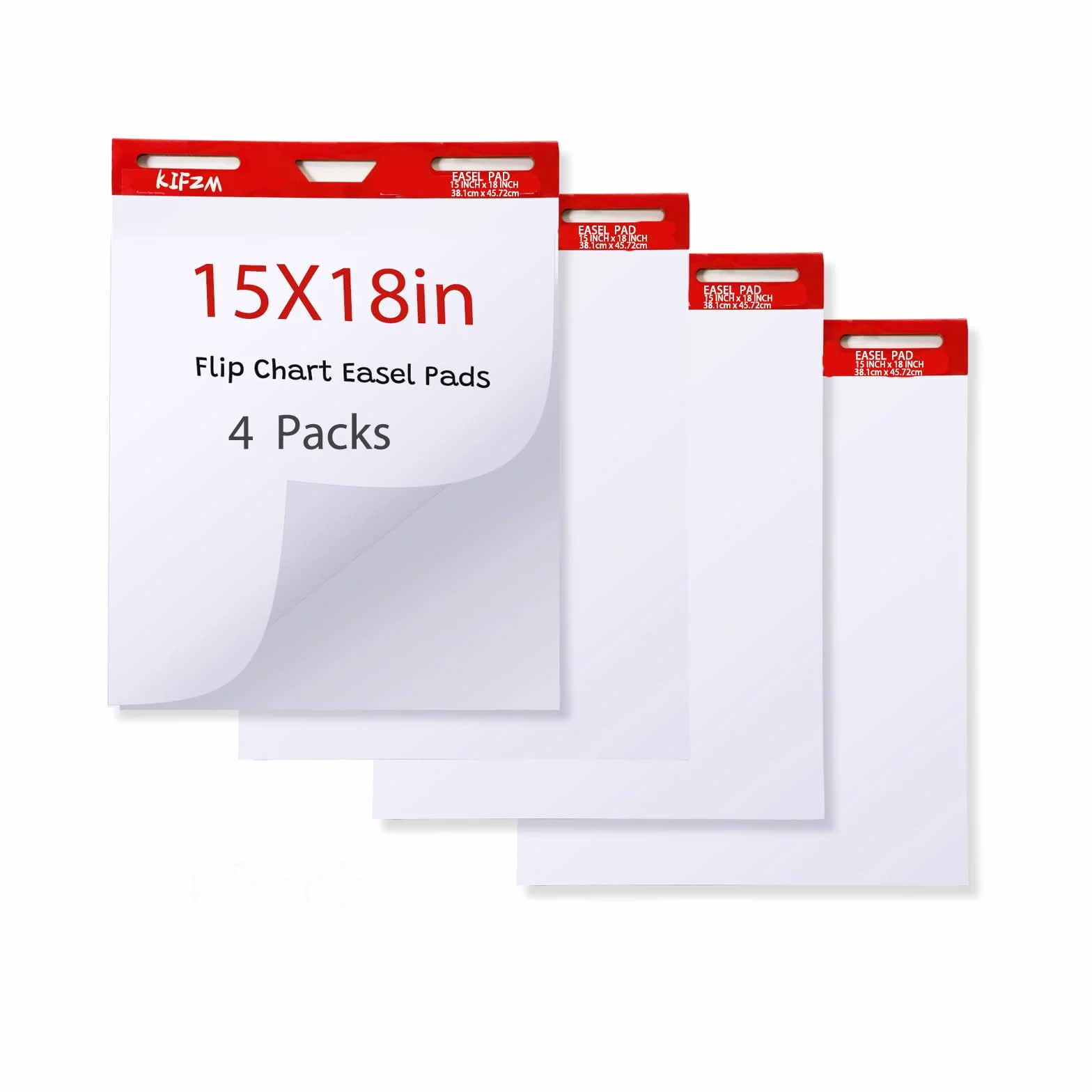 KIFZM 4 blocchetti adesivi per cavalletto 38 x 45 cm, carta bianca autoadesiva per ufficio, squadra, lavoro, scuola, scuola e insegnamento a casa, 30 fogli/blocco
