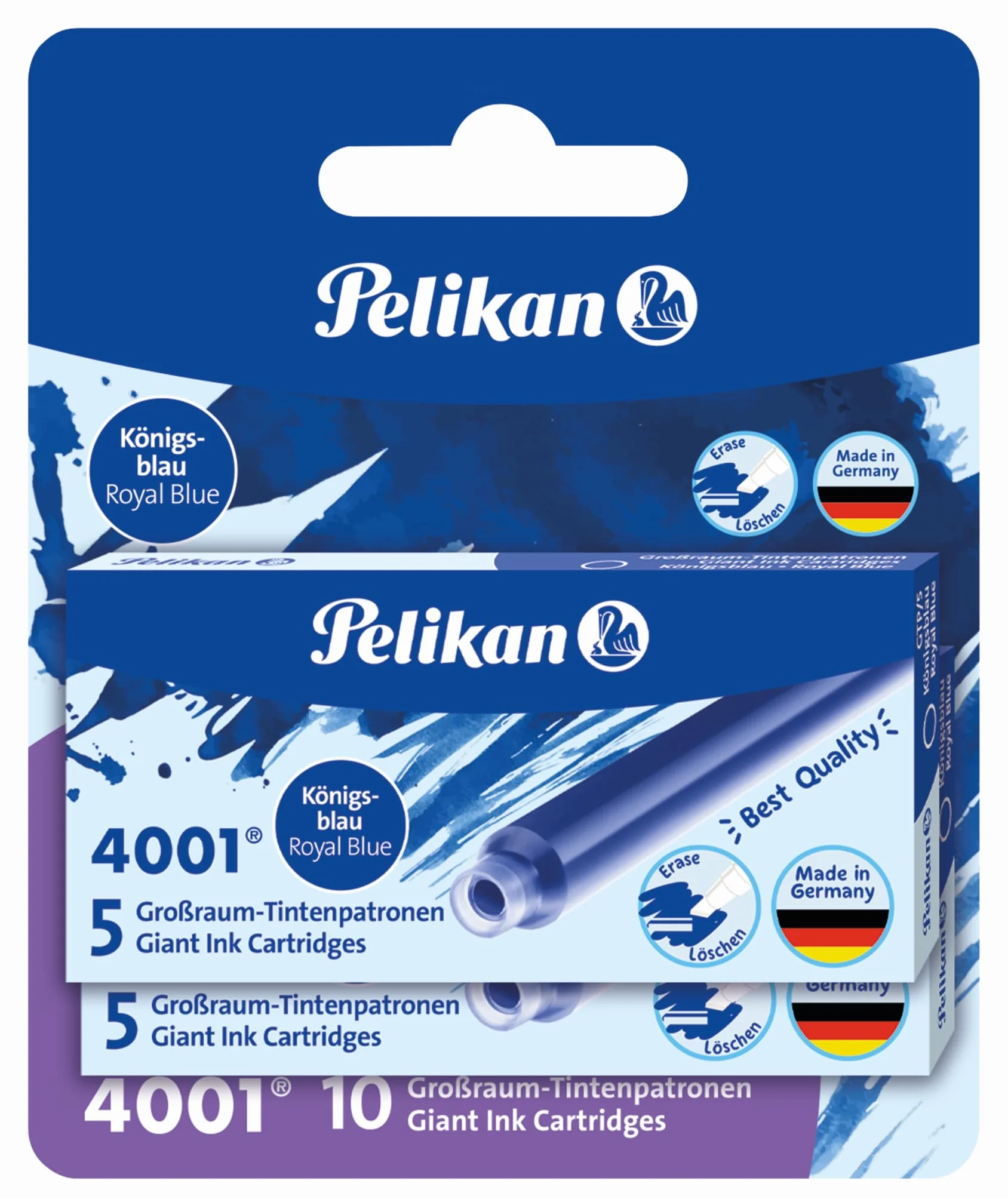 CARTUCHO DE TINTA PELIKAN 4001 GTP AZUL ROYAL GRAN CAPACIDAD 2X5 PIEZAS