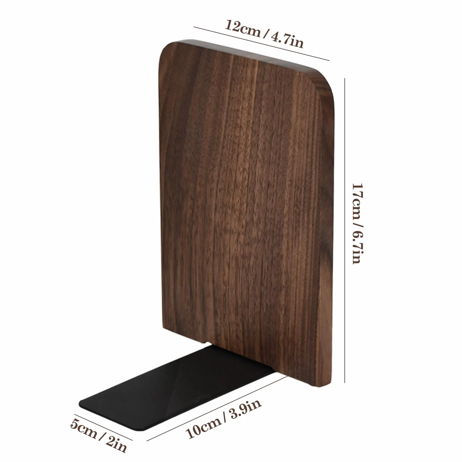 Fermalibri in Legno di Noce Nero 17x12cm, Organizer Portaoggetti per Casa e Ufficio, Supporto per Libri