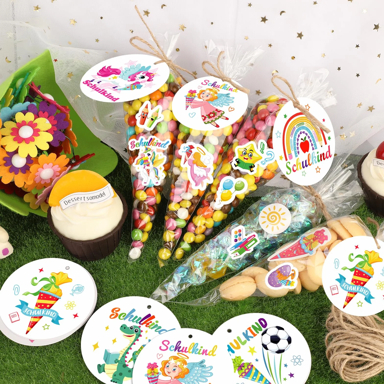 Cono Scuola Bambino 50 Pezzi Primo Giorno di Scuola Regalo Adesiva con Etichetta