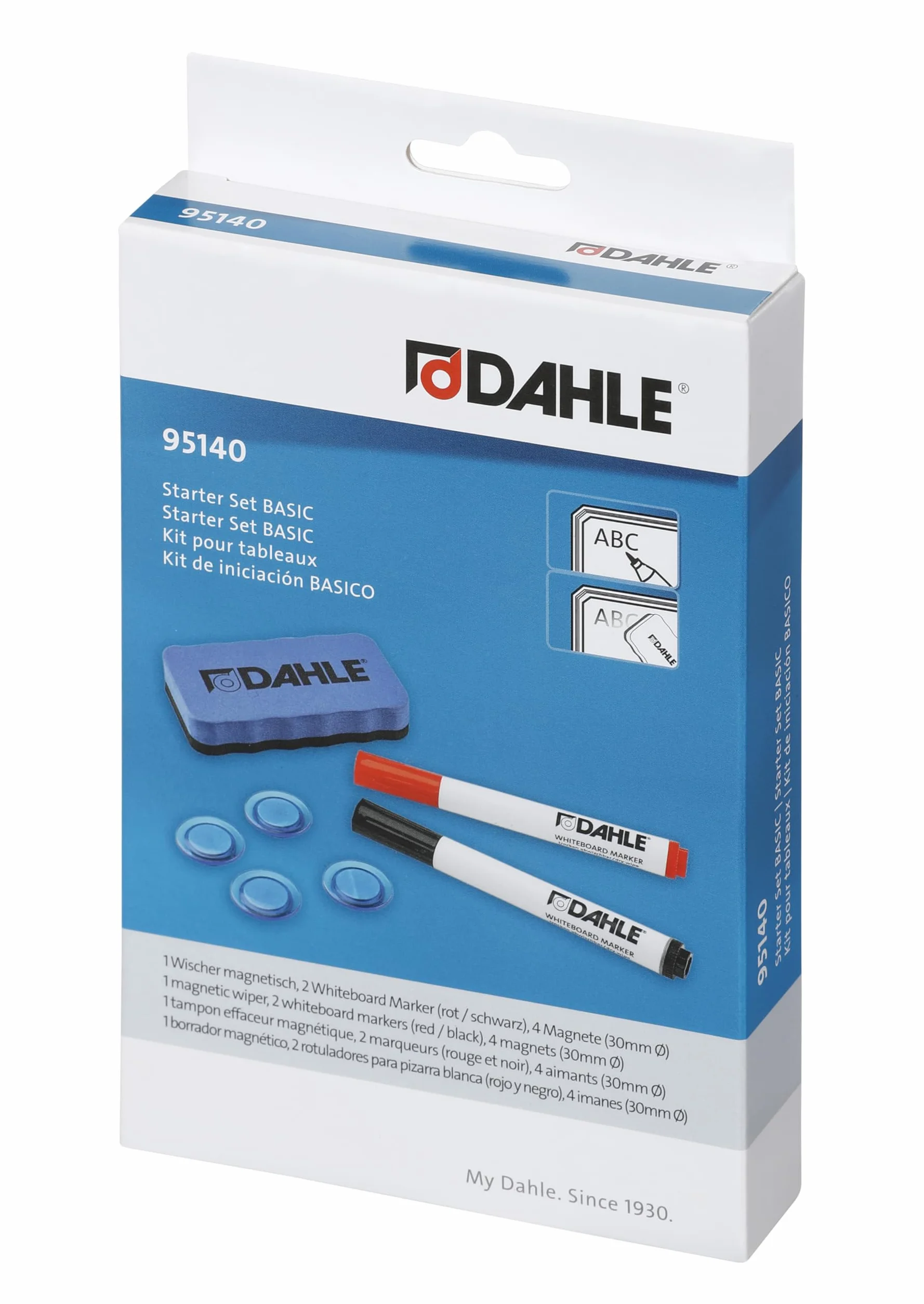 Dahle Set di base per lavagna bianca 2 pennarelli 4 magneti 1 tergicristallo magnetico
