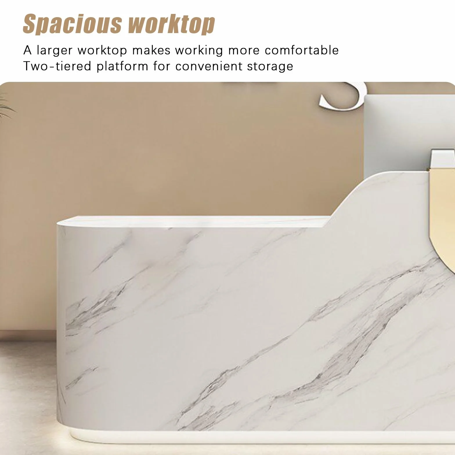 Banco di ricezione Moderno, con LED Luce Bancone Reception Ufficio, Armadio con ante, Non richiede installazione(Off-white,140cm)