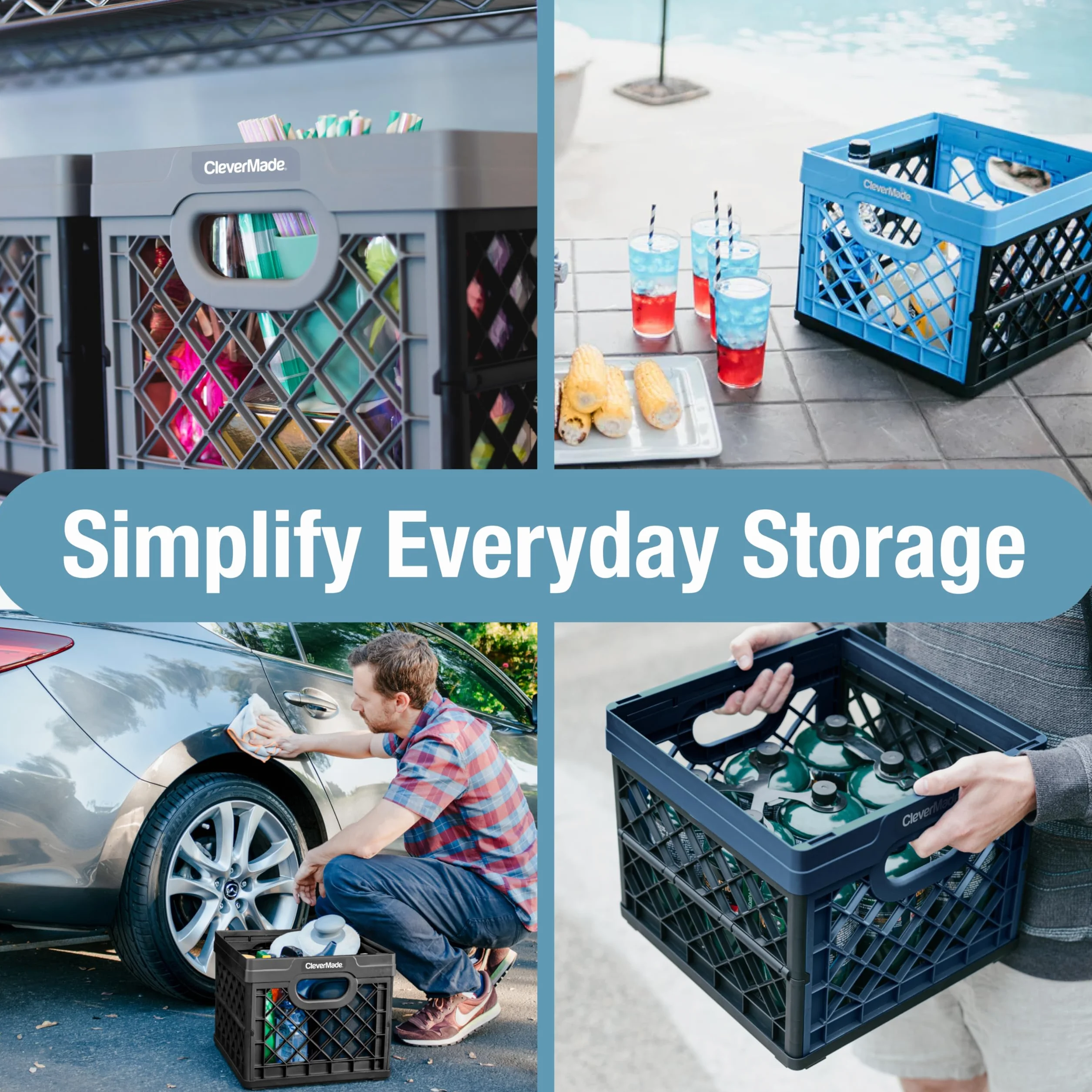 CleverMade - Contenitori pieghevoli per il latte, modello Stone, 3 pezzi, 25 L, impilabili, possono contenere 22,7 kg ciascuno, i Clevercrates sono resistenti, in plastica pieghevole per molteplici