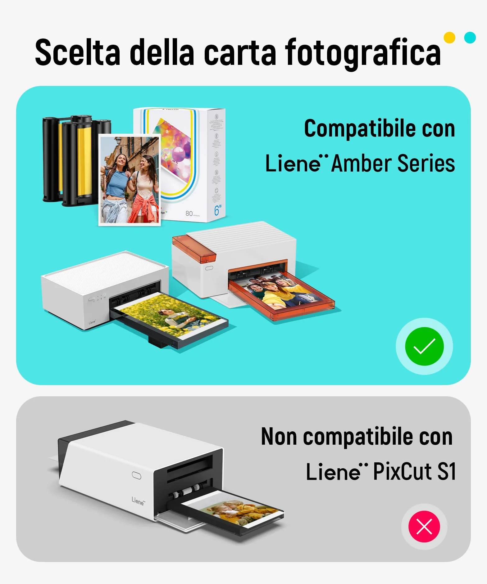 Liene Amber M100 M200 M110 M210 Carta Fotografica 10x15 cm 80 Fogli + 2 Cartucce d'inchiostro Sublimazione Termica