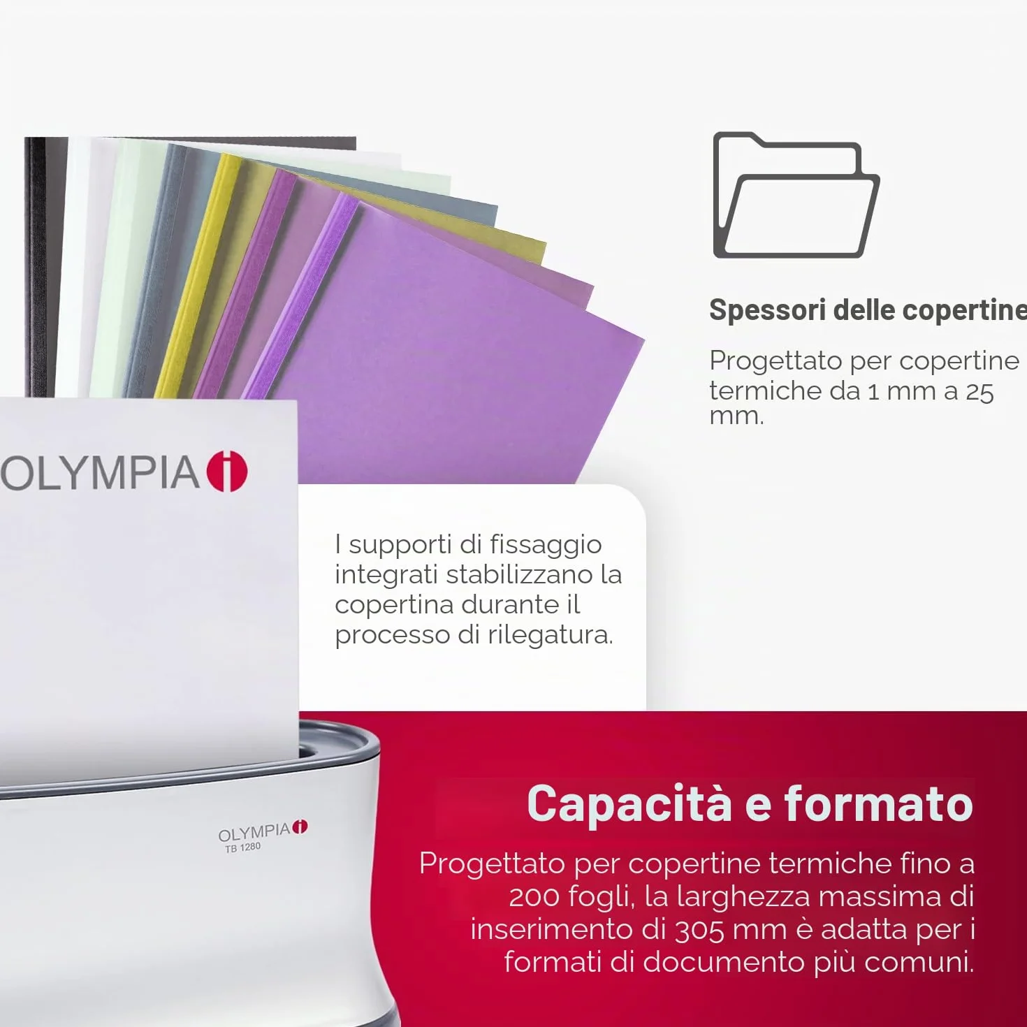 Olympia TB 1280 - Termorilegatrice, spegnimento automatico dopo 90 minuti di attesa