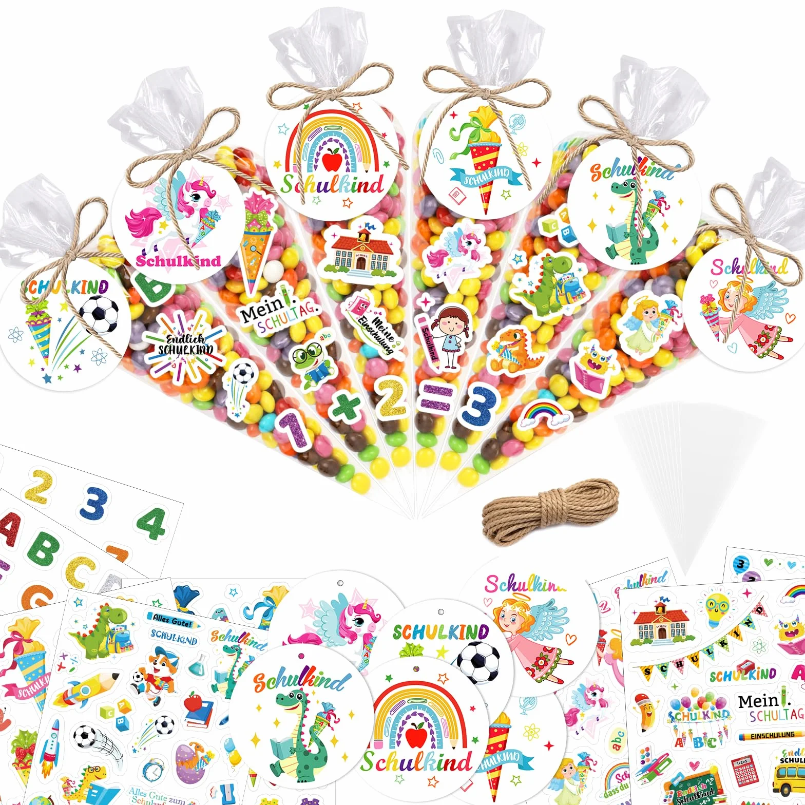 Cono Scuola Bambino 50 Pezzi Primo Giorno di Scuola Regalo Adesiva con Etichetta