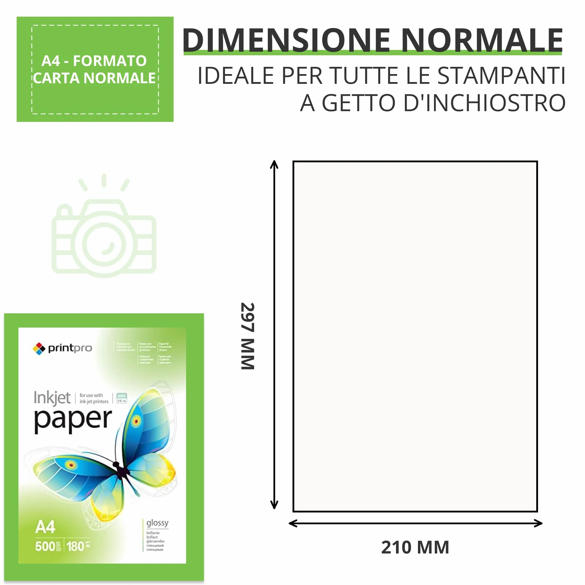 Carta fotografica PrintPro di COLORWAY ad alta lucentezza DIN A4 180g/m² 500 fogli Asciugatura istantanea Impermeabile per tutte le stampanti a getto d'inchiostro