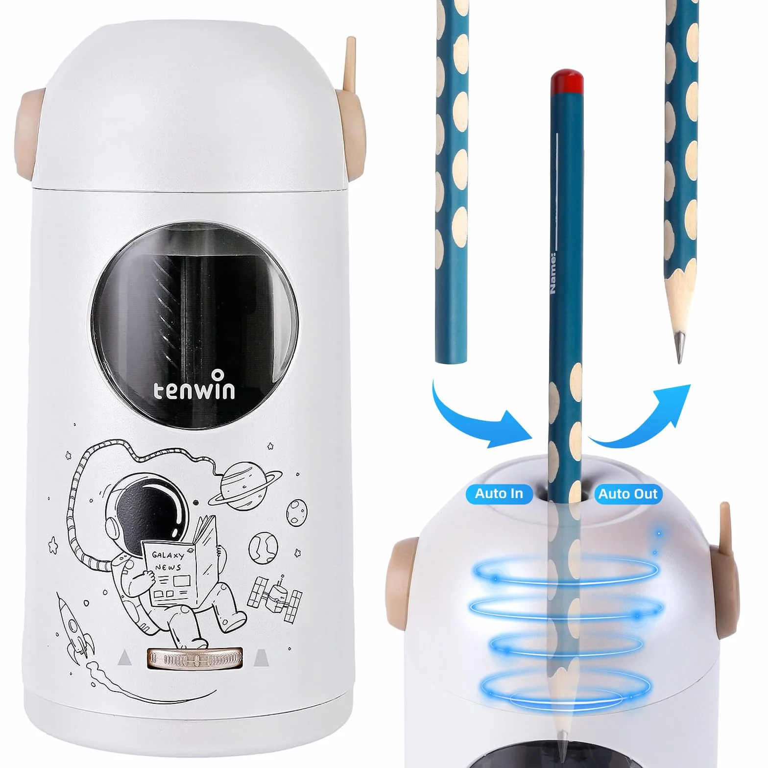 tenwin Temperamatite elettrico completamente automatico, temperamatite ricaricabile con contenitore per matite colorate da 7 a 11,5 mm, portatile e sicuro per casa, ufficio, scuola (argento)