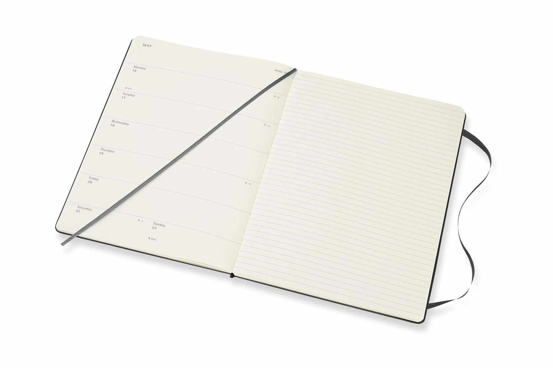 Moleskine - Agenda Settimanale 18 Mesi, Agenda Settimanale 2021/2022, Weekly Notebook con Copertina Rigida e Chiusura ad Elastico, Formato Extra-Large 19 x 25 cm, Colore Nero, 208 Pagine