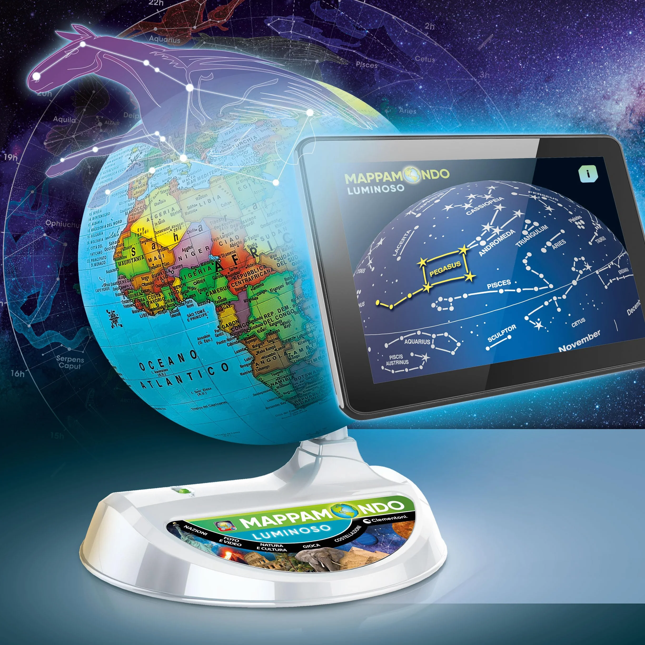 Clementoni Sapientino Più Mappamondo Luminoso Globo Educativo 22cm con Realtà Aumentata