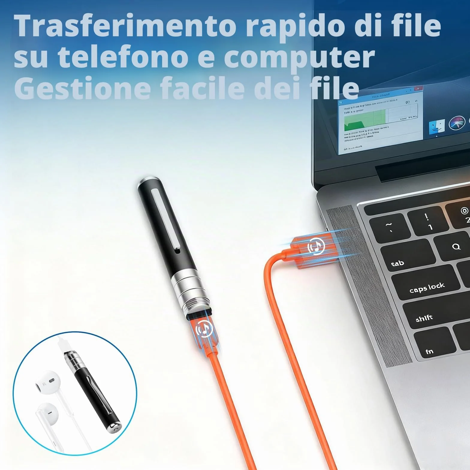 Penna registrazione vocale 64 GB - Dittafono Registratore Vocale automatico e continuo tramite attivazione rotativa, Registratore Vocale Spia Discreta per Corsi, Incontri, Interviste