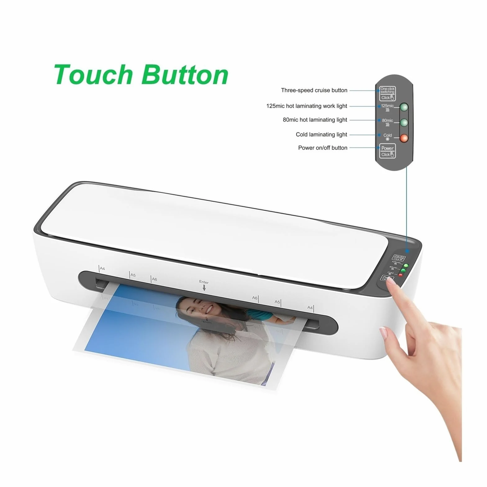 SL688 Set di macchine plastificatrici da tavolo Formato A4 Laminazione multifunzionale a caldo e freddo a 2 rotoli Larghezza massima 9 pollici Per ufficio, scuola