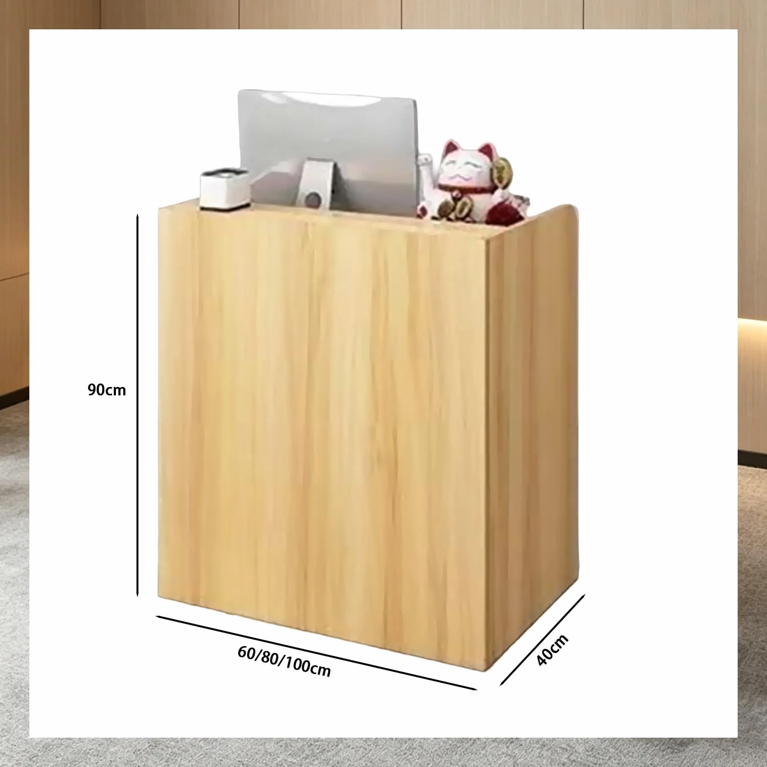 Piccolo banco reception, tavolo reception moderno, con cassetto chiudibile a chiave e armadio con anta, for salone, negozio, hotel, ufficio(White,60cm)