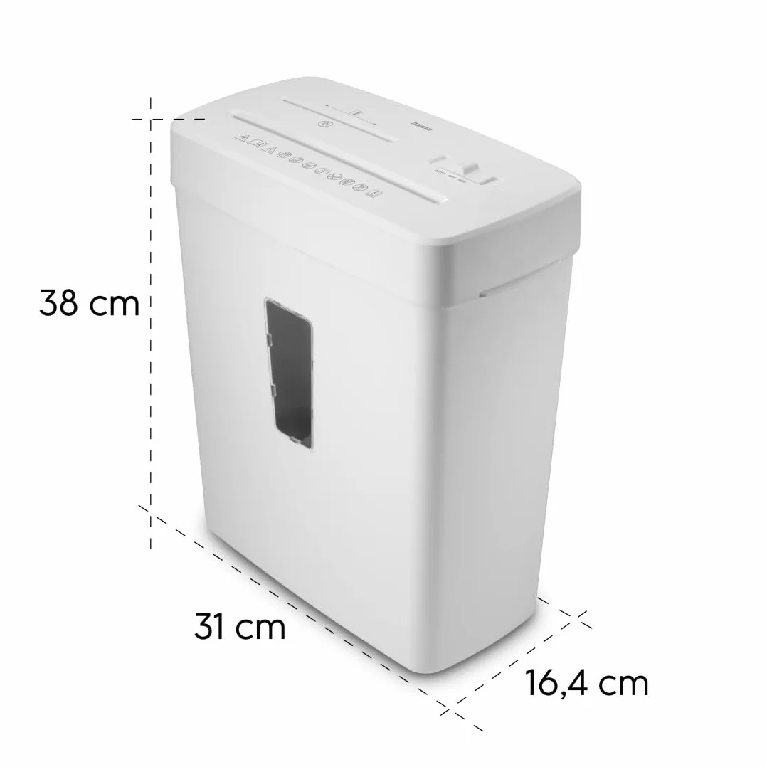 Hama Trituratore Carta Distruggidocumenti Carta DVD Graffette 5 Fogli A4 Lame Acciai Sicurezza Automatica/Off Funzione Ritorno Cestino 13L Sicurezza P5 T2 E2 O1 Bianco