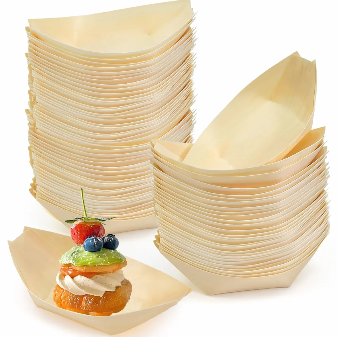 Vassoi in Legno Finger Food 11x7cm Barchette per Aperitivo Sushi Frutta Dessert