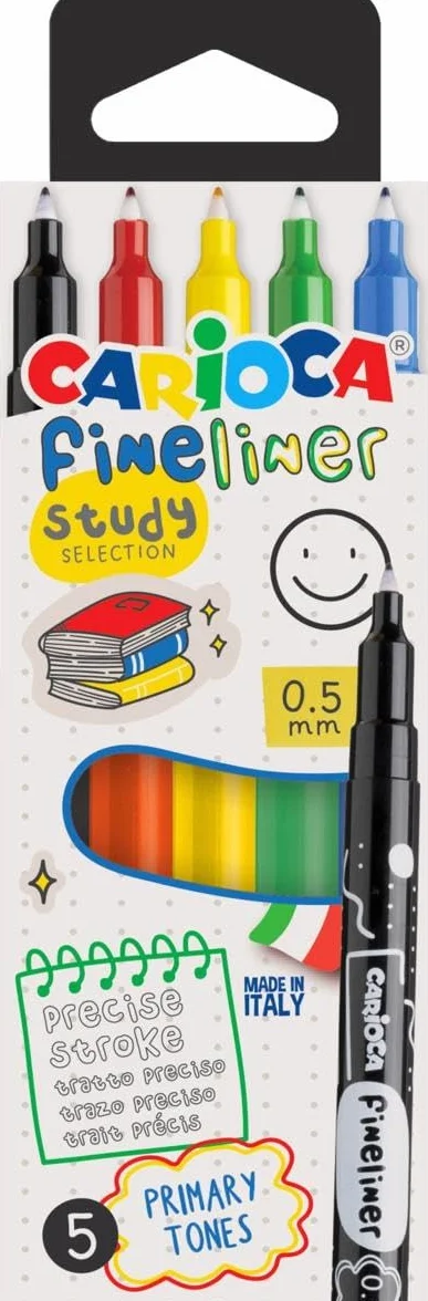 CARIOCA Fineliner Study Pennarelli Punta Fine 0,5 mm Set 5 Colori