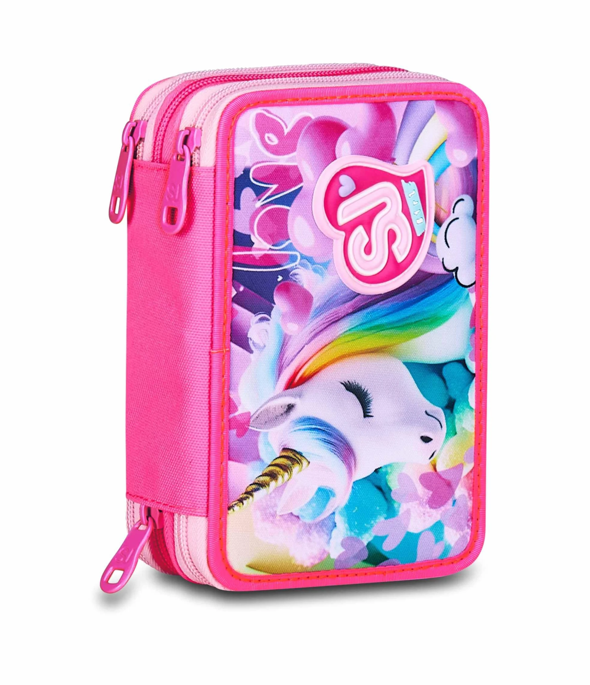SJ GANG STYLE JAM GANG Astuccio Scuola 3 Zip, Fucsia, Portapenne Triplo Scomparto Completo Di Penne, Matite, Colori, Accessori Zaino, Scuola Elementare, Bambina