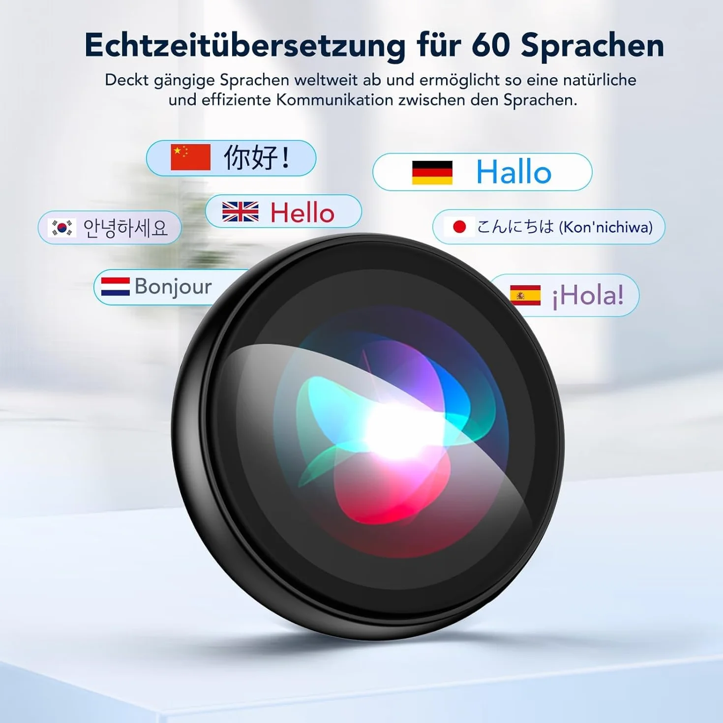 AI Badge - Traduttore vocale con 60 Lingue in Tempo Reale, Smart E-Badge Portatile con Schermo LCD HD, Bluetooth 6.0, traduttore vocale per Viaggi, Affari