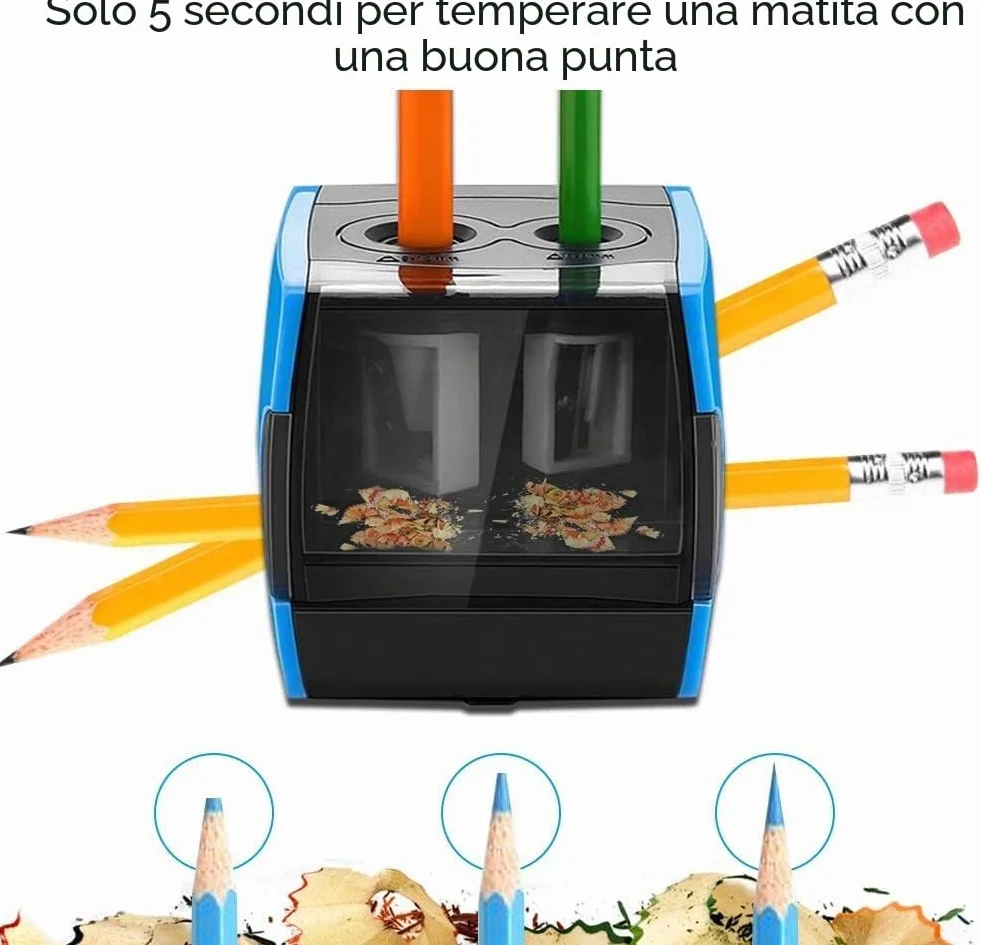 Oladwolf Temperamatite elettrico automatico con due fori, batteria Sharpener e USB, 6 lame, antiscivolo Auto Stop