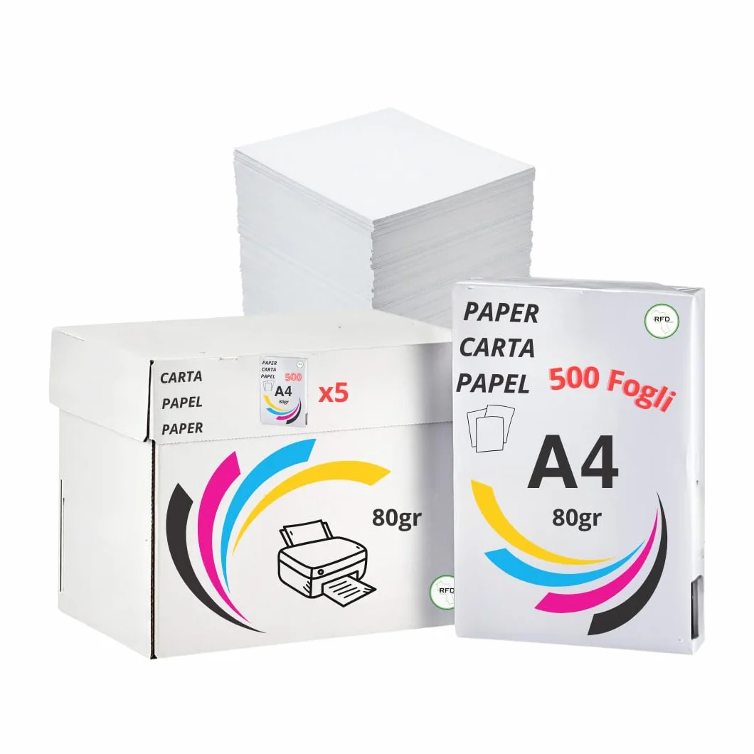 Carta da Stampa A4 Multiuso 80gsm, 2500 Fogli 5 Risme per Fotocopie e Stampante